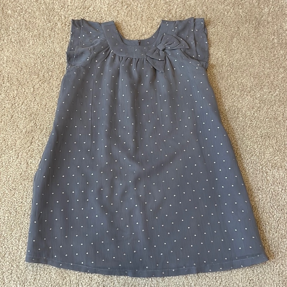Crazy 8 Girls Gray Party Dress with Silver Glitter Polka Dots - size S 5-6